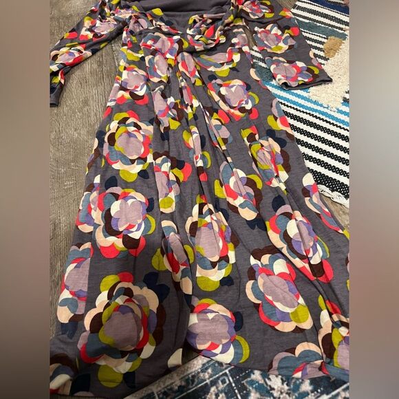 Boden Gray Floral Drapey Jersey Dress 3/4 Sleeves - Picture 8 of 11